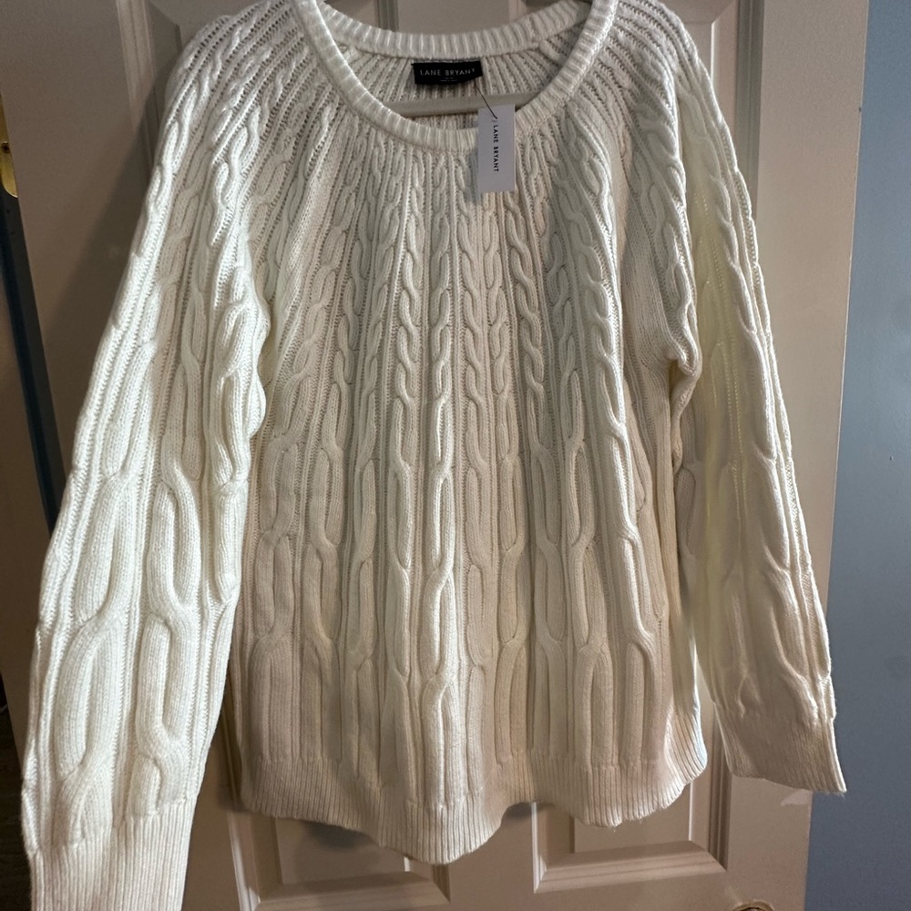 NWT Lane Bryant Cream Cable-Textured Crewneck Sweater